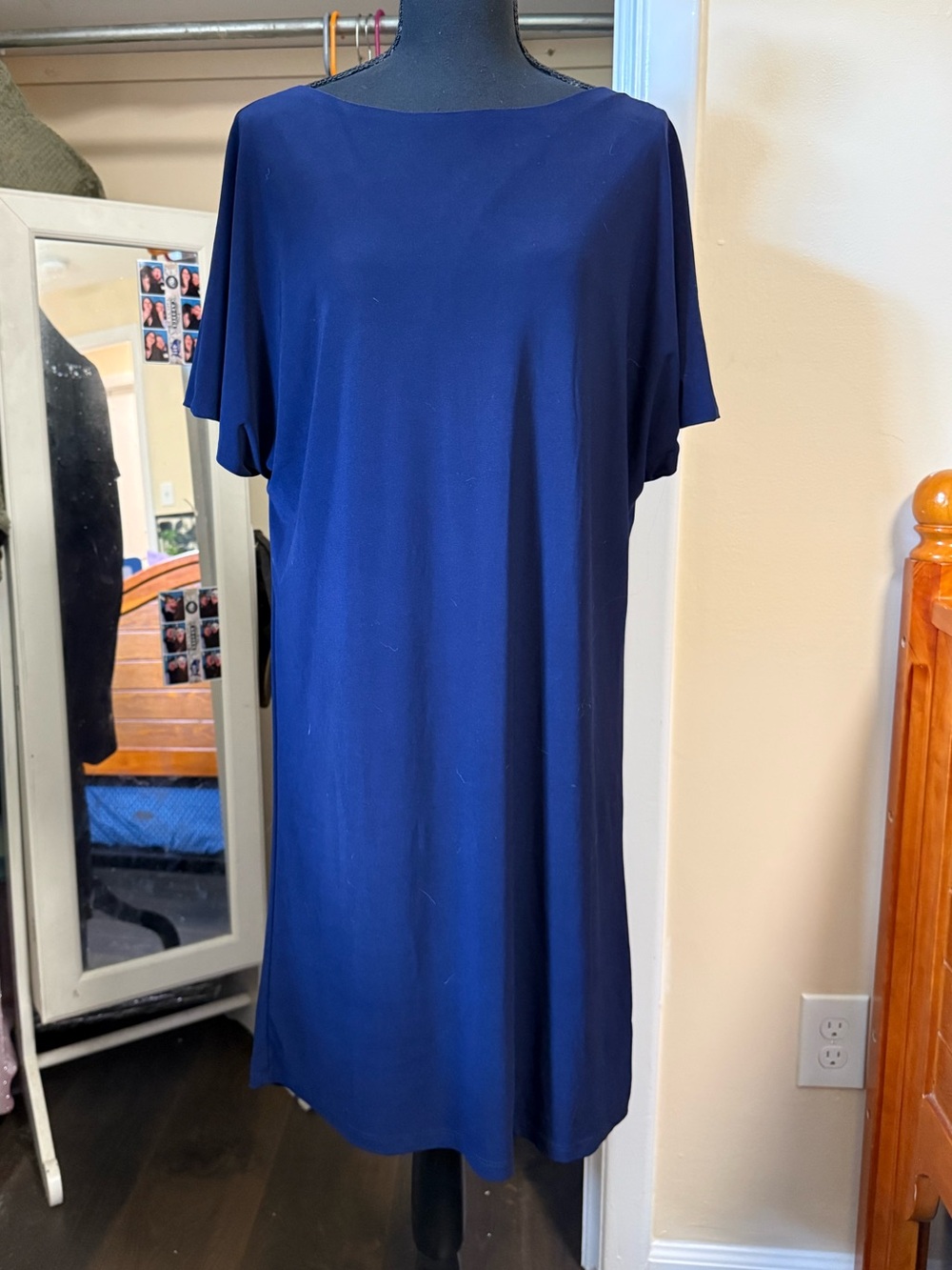 MARINA Navy Short-Sleeve Boatneck Shift Dress